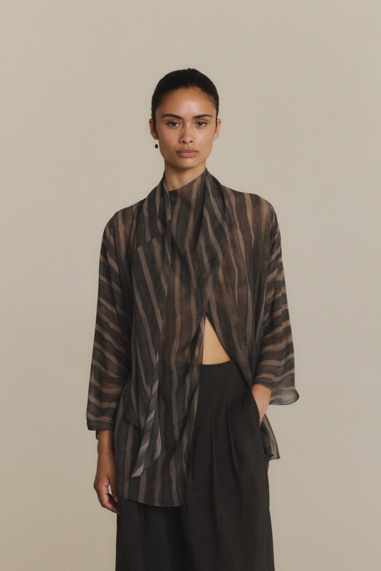 Ursula, orea print silk wrap blouse