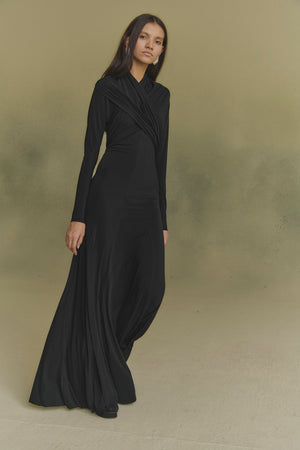 Velora, black stretch cupro dress