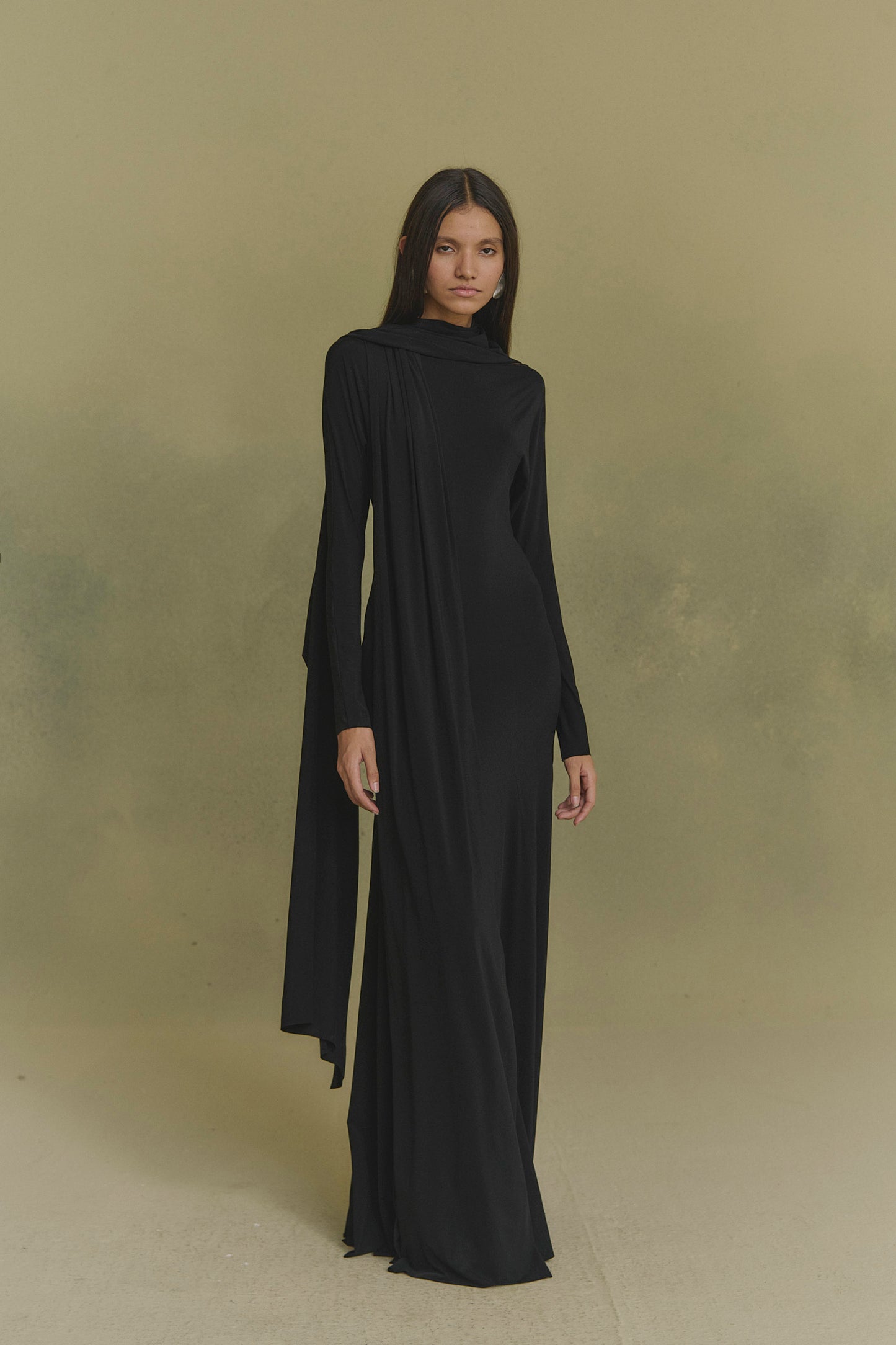 Velora, black stretch cupro dress