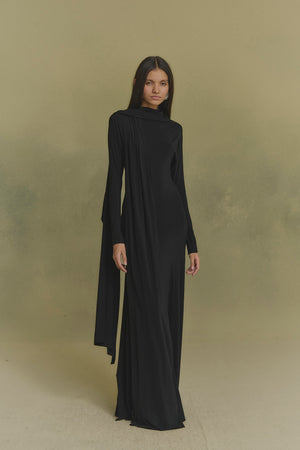 Velora, black stretch cupro dress