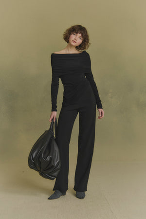 Velora, black stretch cupro top