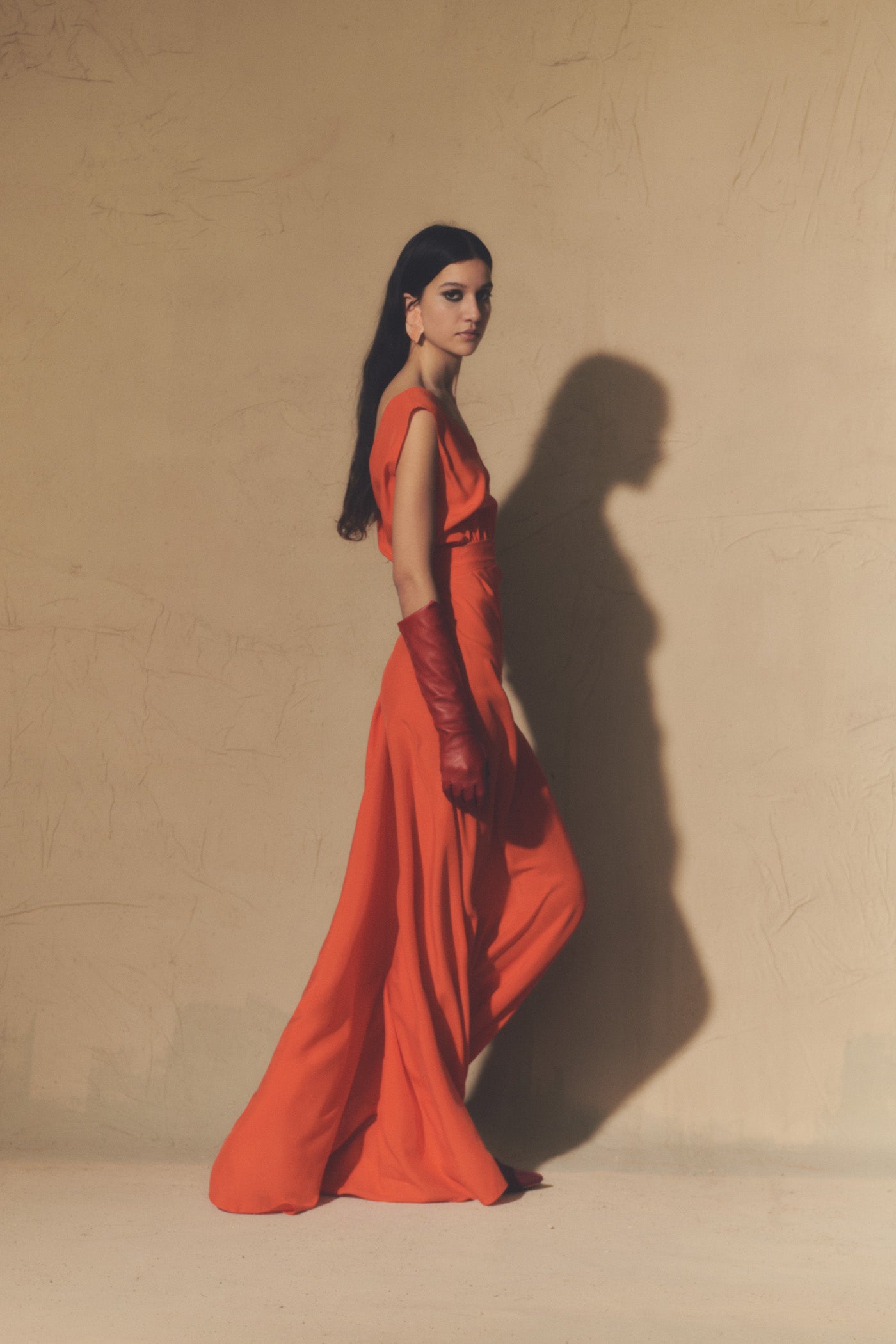 Vera, long red silk dress