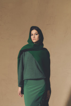 Viena, foulard en lino y lana virgen verde esmeralda
