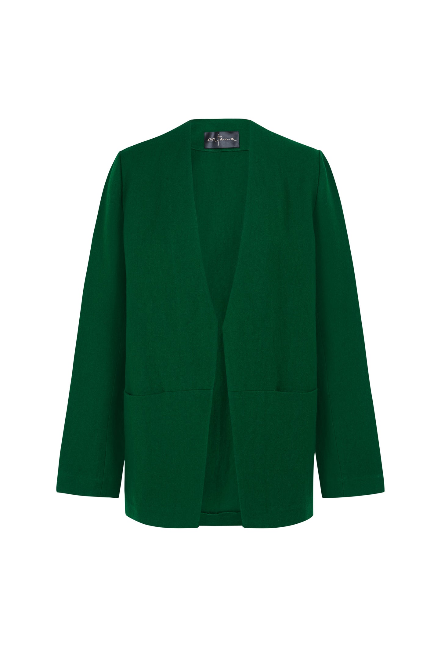 Viena, chaqueta en lino y lana virgen verde esmeralda