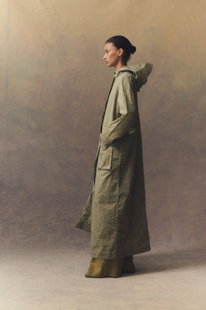 Wax, green waxed cotton raincoat