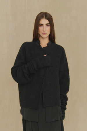 Yara, midnight blue cashmere and silk knit jacket
