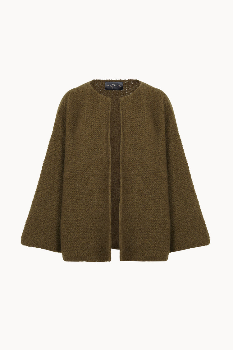 Yara, khaki cashmere and silk knit jacket