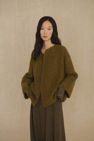 Yara, chaqueta de punto de cachemir y seda kaki