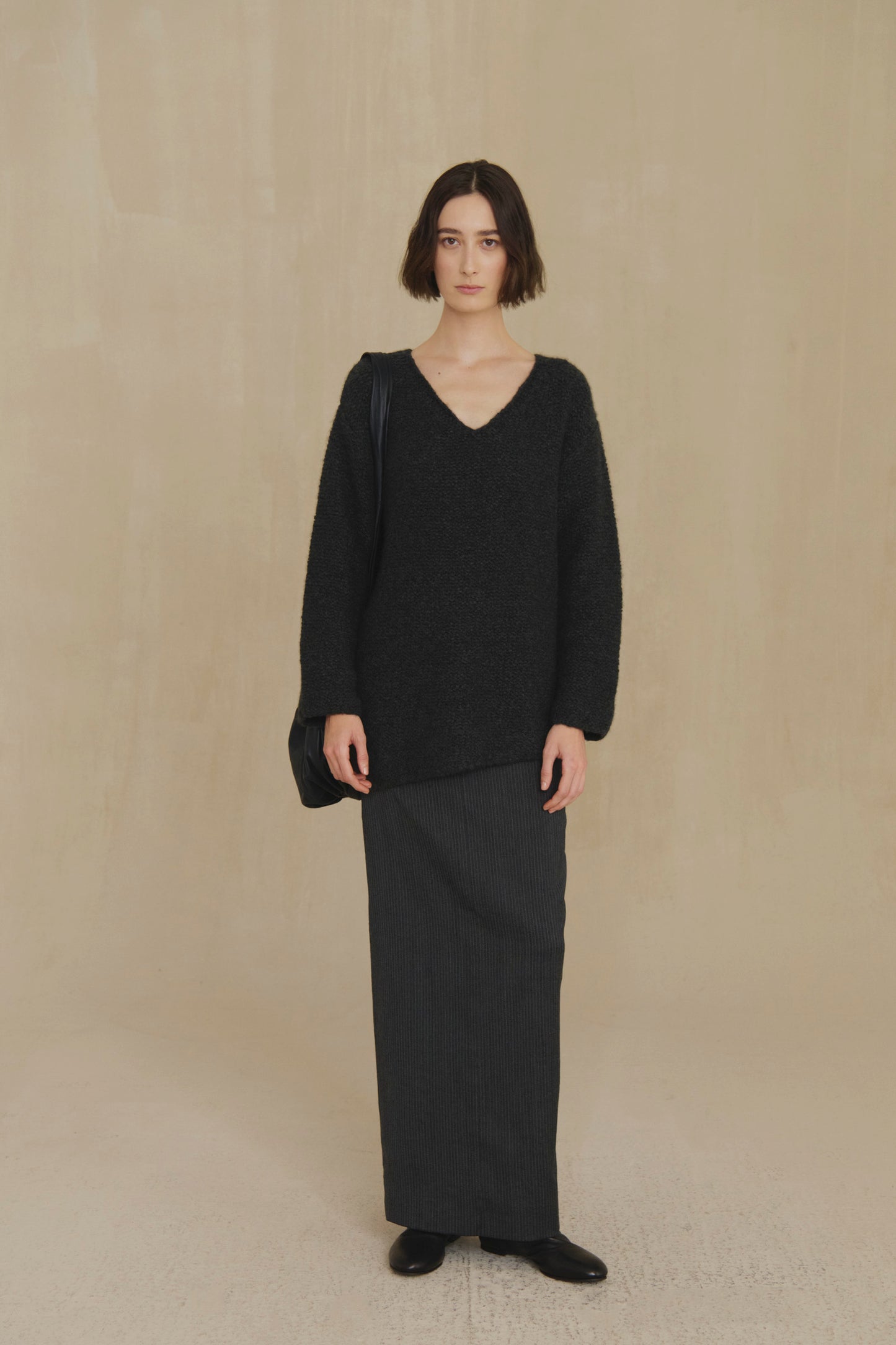 Destino, blue and grey jacquard striped maxi skirt