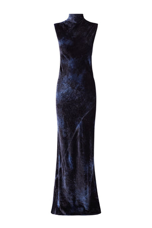 Angelina, blue silk velvet dress