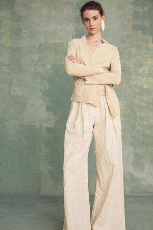 Gilda, wide trousers in cotton, paper and linen