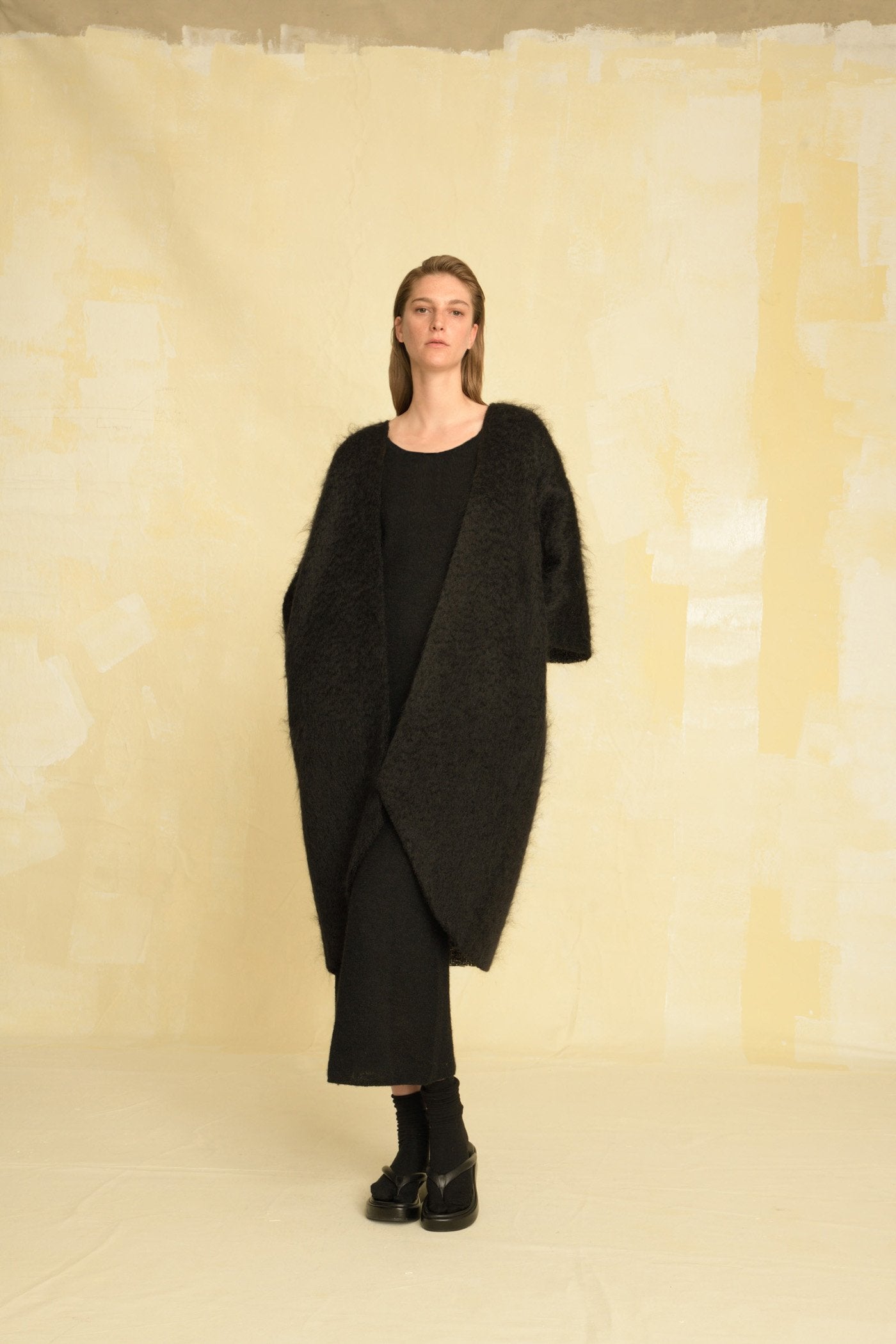 Kuma, oversized coat in black mohair