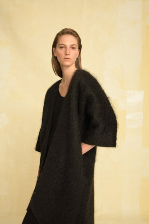 Diandra, dress in baby alpaca, cashmere and black silk