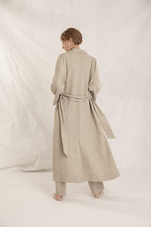 Harare, coat in cupro and linen