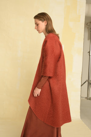 Kuma, oversized coat in red mohair