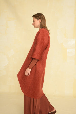 Kuma, oversized coat in red mohair