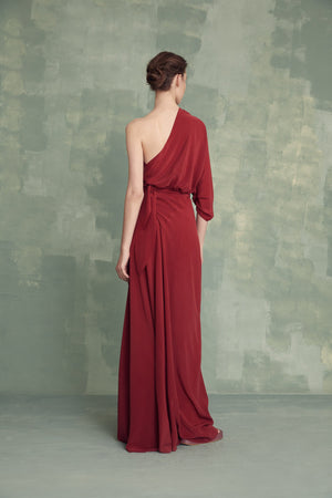 Lena, cherry silk asymmetrical dress