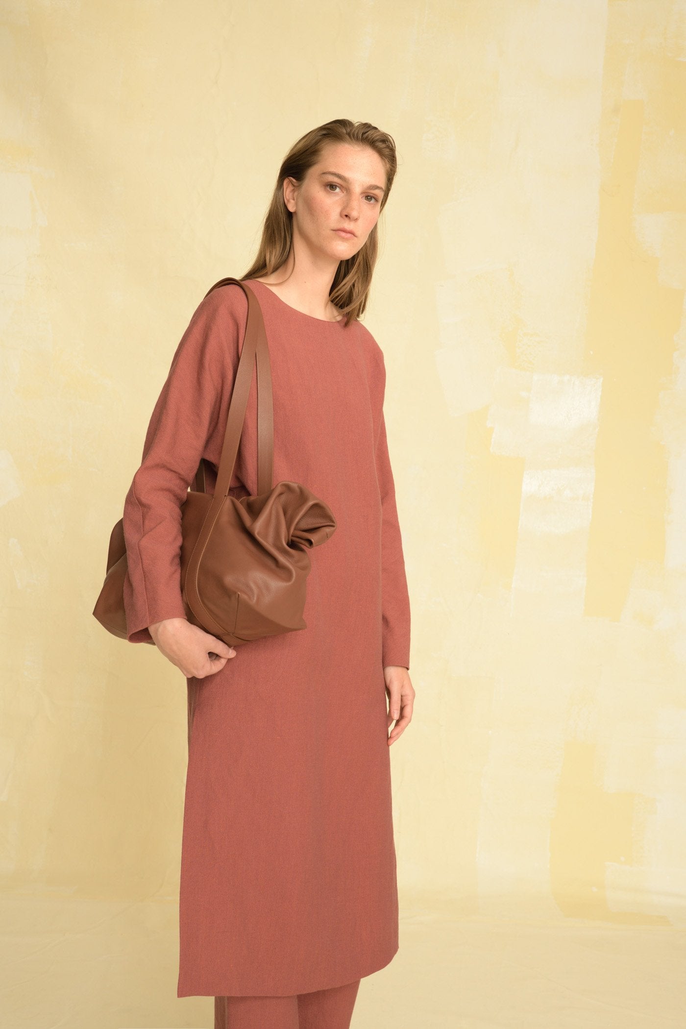Margot, midi dress in linen and wool