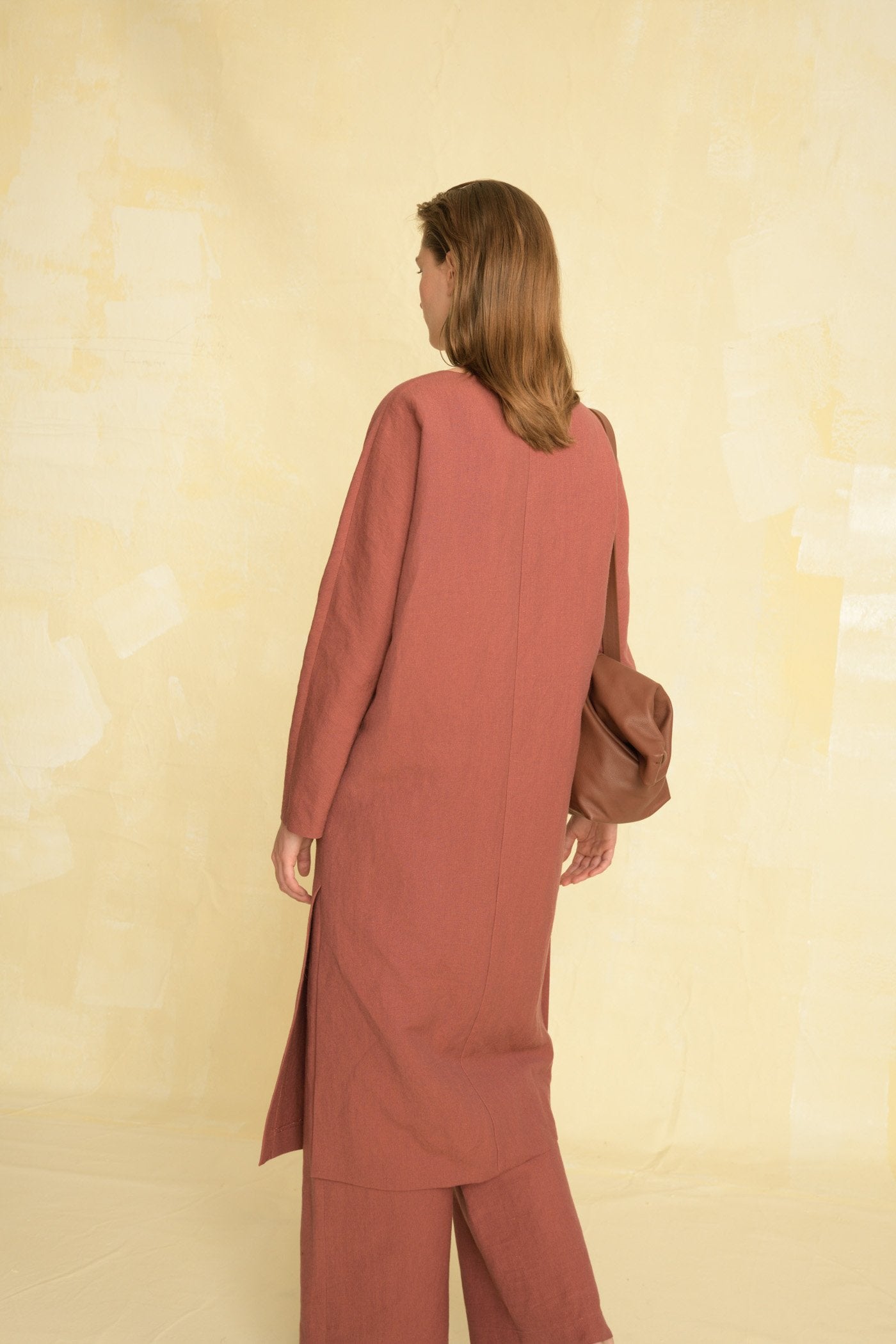 Margot, midi dress in linen and wool