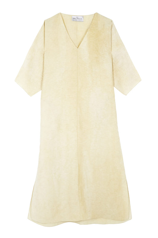Paper, short dress in gold linen and silk