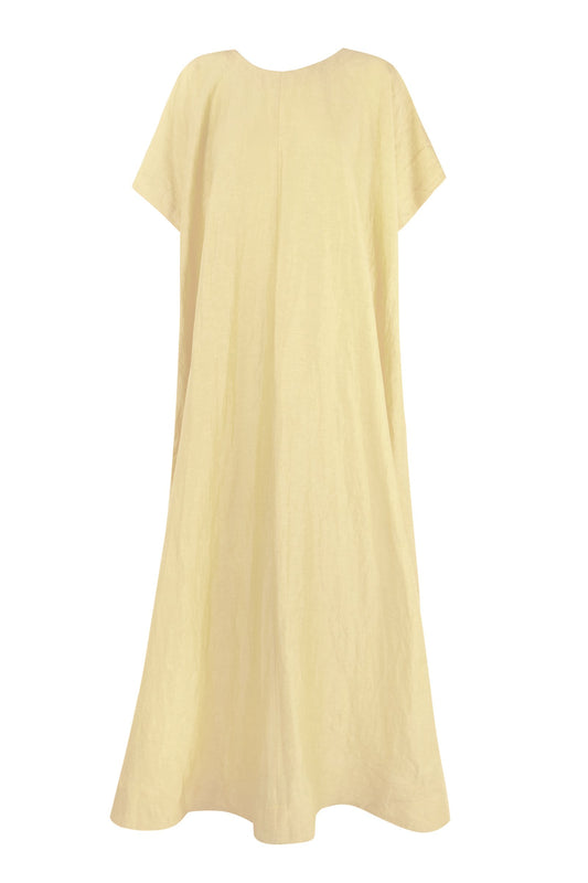 Paper, golden linen and silk dress