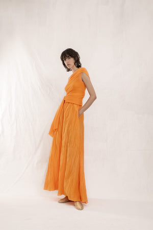 Paper, tangerine linen and silk skirt