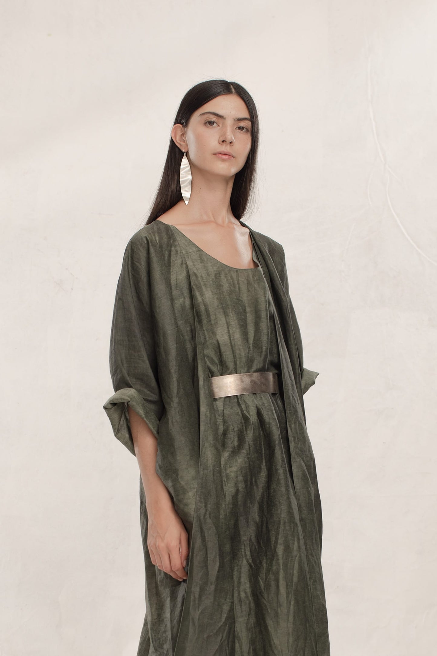 Papiro, green silk and linen coat