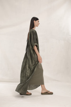 Papiro, abrigo en lino y seda verde
