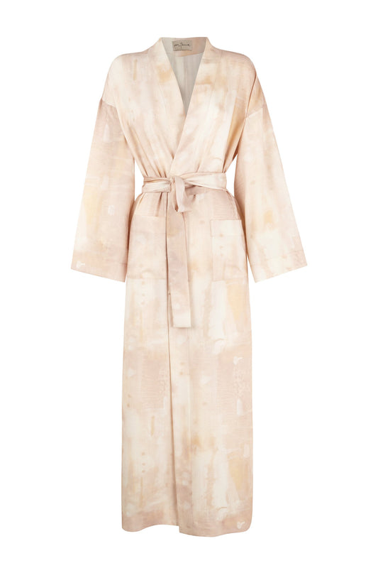 Studio, dressing gown in printed wool and silk