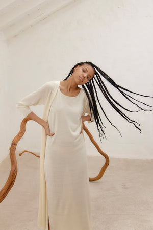 Tulsi, ivory silk knitted dress
